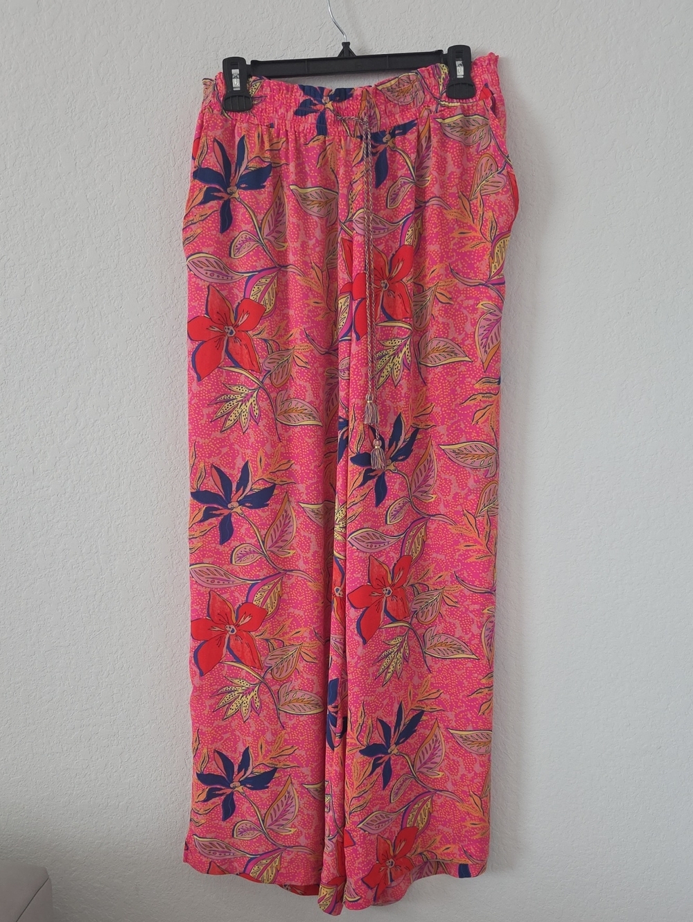 Rose & Olive Pink Floral Flowers Wide-Leg Pull-On Pants Medium Comfort Lounge